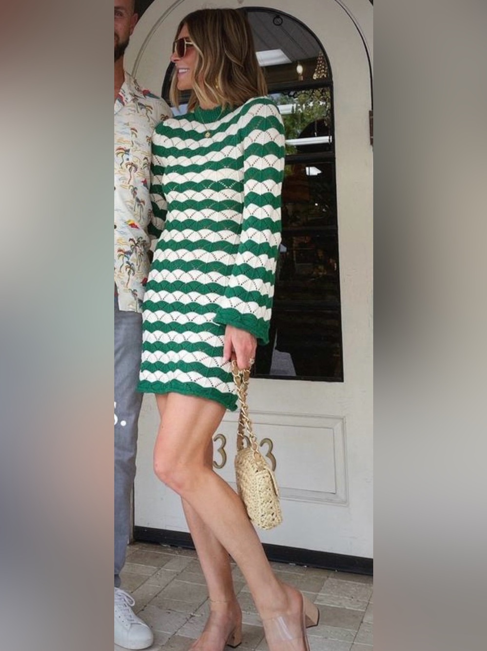Misa Los Angeles Green and Cream Striped Knit Mini Dress